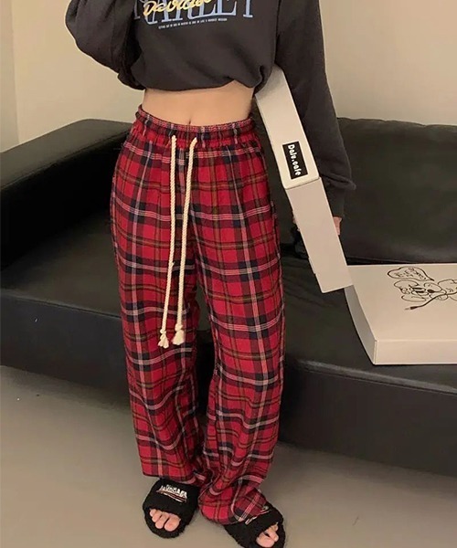 almo(アルモ)の「チェックワイドパンツ(NEZ)(その他パンツ・メンズ・レッド/グリーン・FREE)」の14枚目の写真
