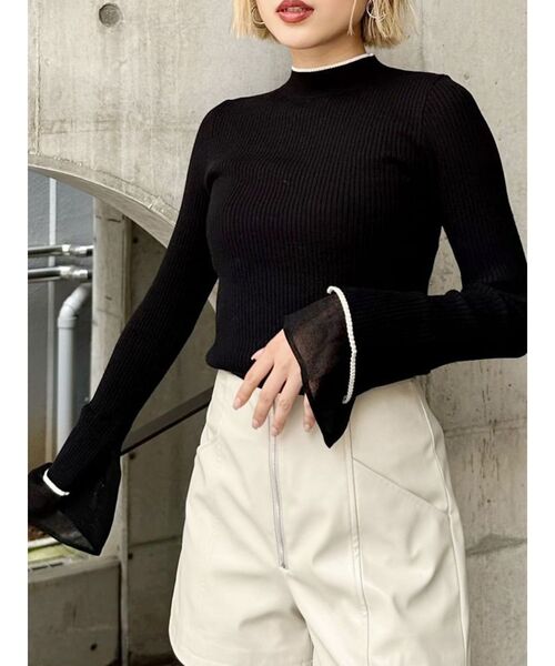 MURUA（ムルーア）の「ベルスリーブラインニット（ニット/セーター・レディース・ブラック/アイボリー/ブルー・FREE）」の2枚目の写真