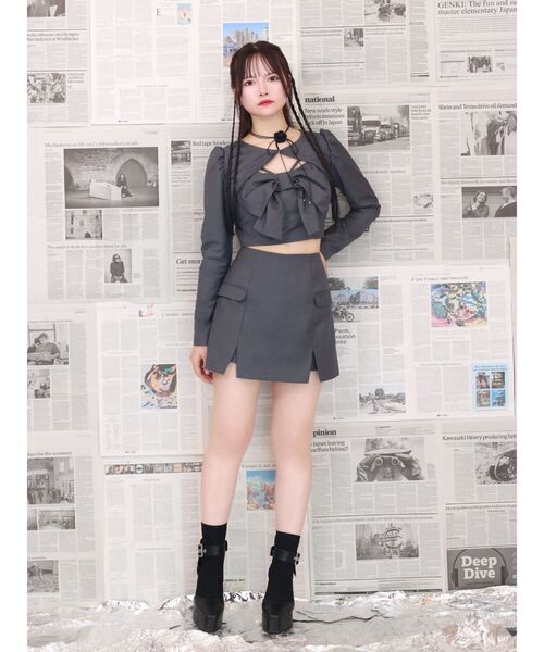 EATME(イートミー)の「リボンスリーピースセットアップ(ワンピース・レディース・グレー/ピンク・FREE)」の3枚目の写真