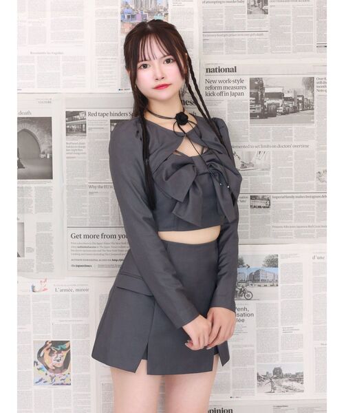 EATME(イートミー)の「リボンスリーピースセットアップ(ワンピース・レディース・グレー/ピンク・FREE)」の5枚目の写真