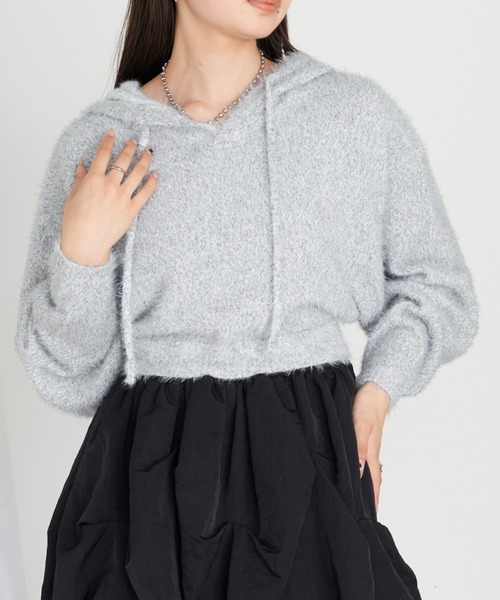 RAY CASSIN（レイカズン）の「【やわらかい肌ざわり】シャギーフードニット（ニット/セーター・レディース・ライトグレー/ブラウン/レッド/ブラック・FREE）」の16枚目の写真