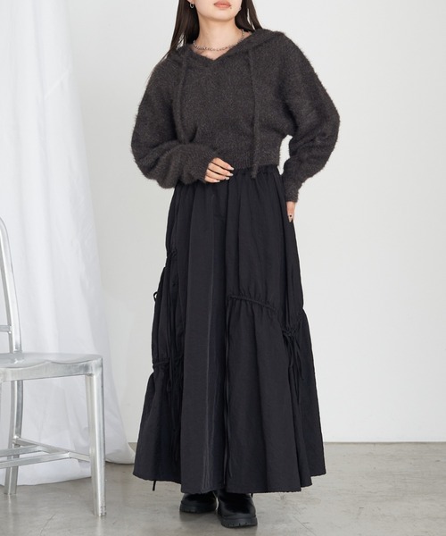 RAY CASSIN（レイカズン）の「【やわらかい肌ざわり】シャギーフードニット（ニット/セーター・レディース・ライトグレー/ブラウン/レッド/ブラック・FREE）」の7枚目の写真