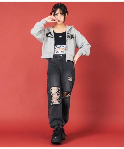 アヴリル　クロップドパーカー　グッズ ANAP GiRL（アナップガール）の「ダブルジップ クロップド