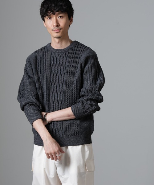 NANO universe（ナノユニバース）の「ケーブルエアーニット（ニット/セーター・メンズ・ブラック/グレー/ブルー/グリーン・L/M/S）」の2枚目の写真