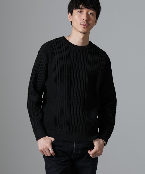 NANO universe（ナノユニバース）の「ケーブルエアーニット（ニット/セーター・メンズ・ブラック/グレー/ブルー/グリーン・L/M/S）」の5枚目の写真