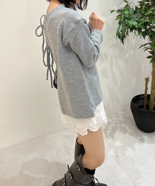 mebole（メボレ）の「2WAYリボンニットトップス（ニット/セーター・レディース・アイボリー/グレー・FREE）」の10枚目の写真
