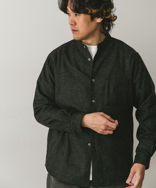 URBAN RESEARCH DOORS(アーバンリサーチドアーズ)の「フラノバンドカラーシャツ(シャツ/ブラウス・メンズ・モカ/スミクロ/グレー系その他/オリーブ・MEDIUM/LARGE)」の22枚目の写真