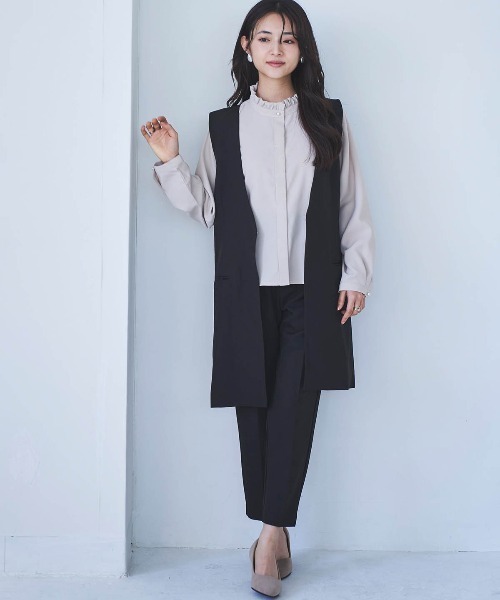 mil(ミル)の「【150㎝前後の小柄さんサイズ】Vネックロングジレ(ベスト・レディース・グレー/ライトベージュ/ブラック・S/XS)」の5枚目の写真