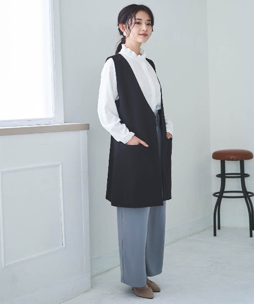 mil(ミル)の「【150㎝前後の小柄さんサイズ】Vネックロングジレ(ベスト・レディース・グレー/ライトベージュ/ブラック・S/XS)」の10枚目の写真