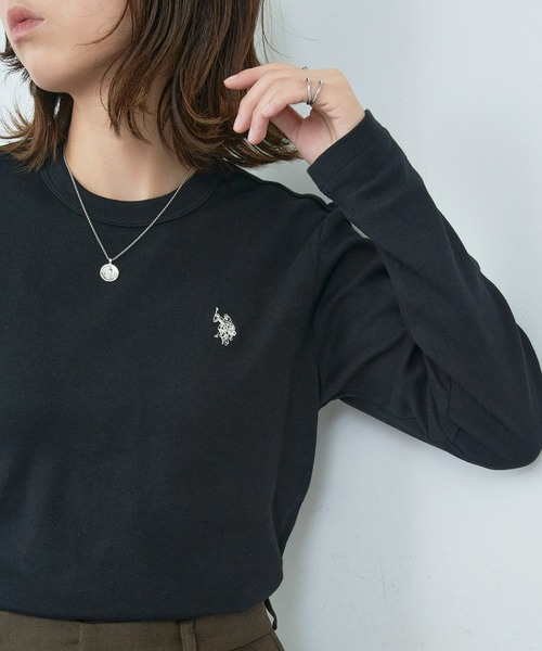 U.S. POLO ASSN.(ユーエスポロアッスン)の「【U.S. POLO ASSN.】26SS新色入荷!Beauty smooth long sleeve Tee / ビューティースムース長袖Tシャツ(Tシャツ/カットソー・レディース・ブラック/サックスブルー/ネイビー系3/ブラック系その他3/ネイビー/ホワイト/バーガンディー/ライトカーキ/ピンク/ボルドー・M/L)」の3枚目の写真