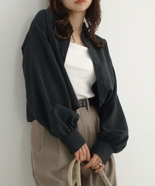 Freesia by andme(フリージアバイアンドミー)の「ビスチェ付きシアーストライプショート丈シャツブラウス(シャツ/ブラウス・レディース・ブラック/アイボリー/グリーン・FREE)」の1枚目の写真