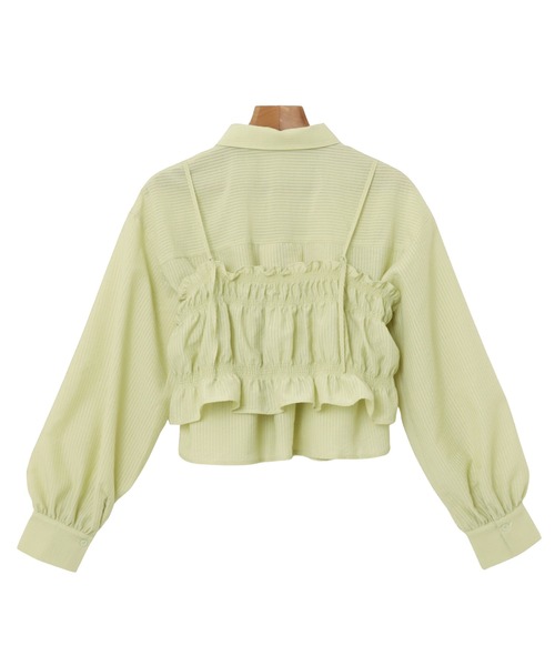 Freesia by andme(フリージアバイアンドミー)の「ビスチェ付きシアーストライプショート丈シャツブラウス(シャツ/ブラウス・レディース・ブラック/アイボリー/グリーン・FREE)」の5枚目の写真