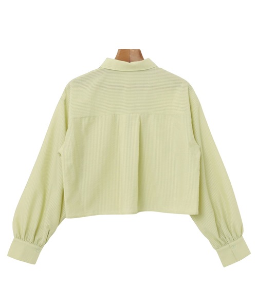 Freesia by andme(フリージアバイアンドミー)の「ビスチェ付きシアーストライプショート丈シャツブラウス(シャツ/ブラウス・レディース・ブラック/アイボリー/グリーン・FREE)」の9枚目の写真