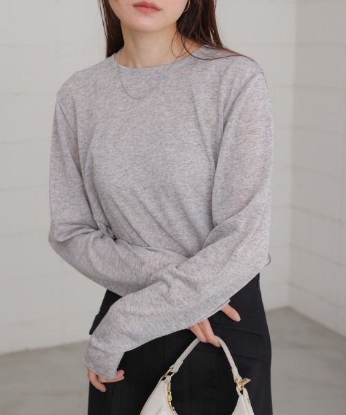 Bab（バブ）の「メランジシアーベーシックカットソー（Tシャツ/カットソー・レディース・ライトグレー/ピンク/オフホワイト/ベージュ・FREE）」の3枚目の写真