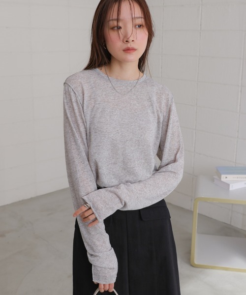 Bab（バブ）の「メランジシアーベーシックカットソー（Tシャツ/カットソー・レディース・ライトグレー/ピンク/オフホワイト/ベージュ・FREE）」の14枚目の写真