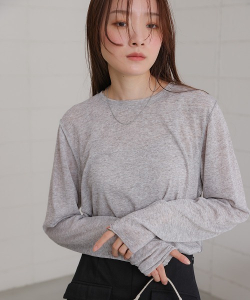Bab（バブ）の「メランジシアーベーシックカットソー（Tシャツ/カットソー・レディース・ライトグレー/ピンク/オフホワイト/ベージュ・FREE）」の17枚目の写真