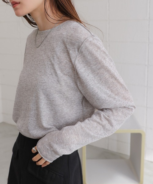 Bab（バブ）の「メランジシアーベーシックカットソー（Tシャツ/カットソー・レディース・ライトグレー/ピンク/オフホワイト/ベージュ・FREE）」の20枚目の写真