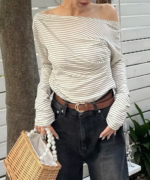 ROYAL PARTY（ロイヤルパーティー）の「バックドレープロンTEE（Tシャツ/カットソー・レディース・マルチ/ブラック/ベージュ・FREE）」の3枚目の写真