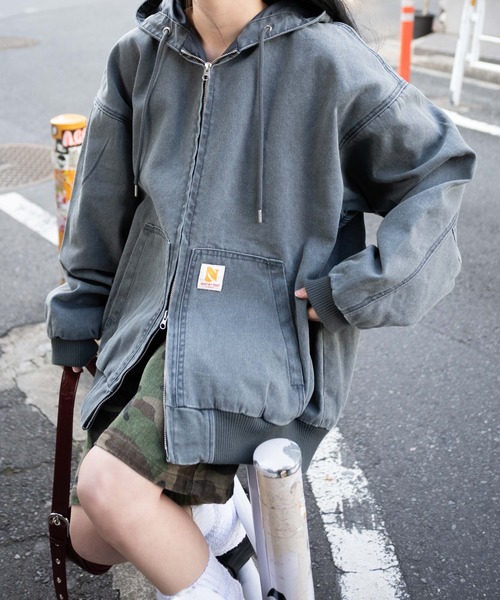 WEGO(ウィゴー)の「WEGO/ヴィンテージウォッシュダックフードブルゾン(ブルゾン・レディース・チャコール/ベージュ・FREE)」の13枚目の写真
