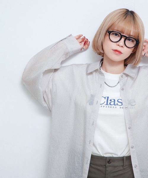 Chillfar（チルファー）の「シアーストライプシャツ（シャツ/ブラウス・レディース・グレー/オフホワイト/ピンク/ネイビー/パープル/イエロー・FREE）」の17枚目の写真