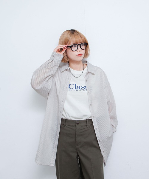 Chillfar（チルファー）の「シアーストライプシャツ（シャツ/ブラウス・レディース・グレー/オフホワイト/ピンク/ネイビー/パープル/イエロー・FREE）」の22枚目の写真