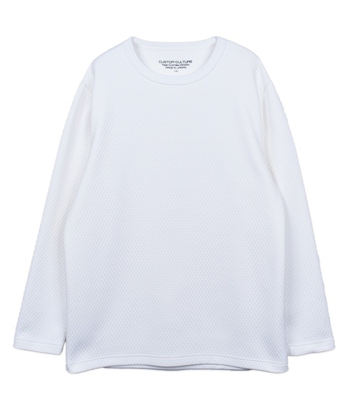 CUSTOM CULTURE(カスタムカルチャー)の「【Custom Culture】キルト風ダイヤ柄ジャガードロングスリーブTシャツ ロンT(Tシャツ/カットソー・メンズ・ブラック/ホワイト・3/2)」の2枚目の写真