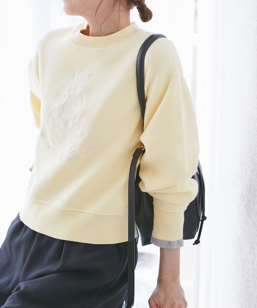 ROPE' PICNIC(ロペピクニック)の「スウェットライク刺繍ニットプルオーバー/リンクコーデ(ニット/セーター・レディース・ネイビー/イエロー/ピンク/グレー/オフホワイト・38)」の5枚目の写真