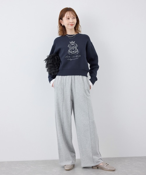 スウェットライク刺繍ニットプルオーバー/リンクコーデ（ニット