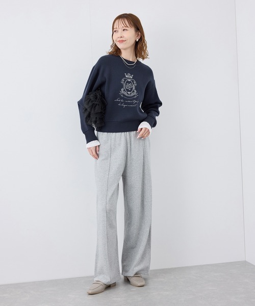 セール】スウェットライク刺繍ニットプルオーバー/リンクコーデ