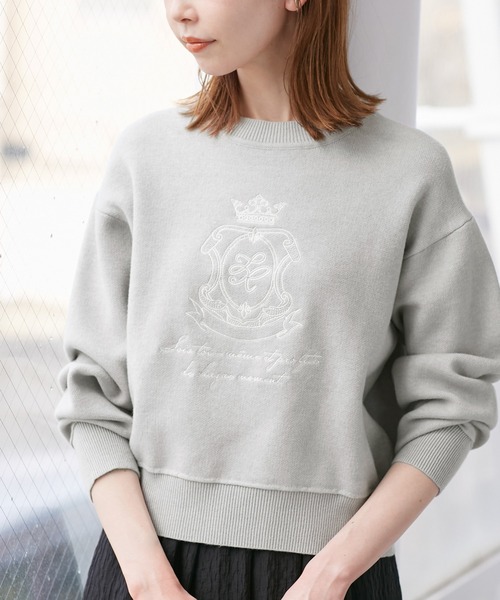 スウェットライク刺繍ニットプルオーバー/リンクコーデ（ニット