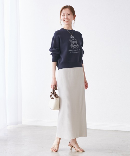 セール】スウェットライク刺繍ニットプルオーバー/リンクコーデ