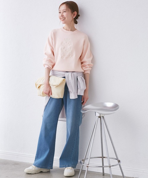 スウェットライク刺繍ニットプルオーバー/リンクコーデ（ニット