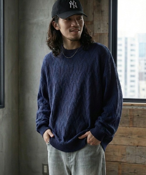SUGGESTION(サジェッション)の「Jacquard crew neck knit / ジャガードクルーネックニット unisex(ニット/セーター・メンズ・ネイビー/チャコール/アイボリー・M/L)」の1枚目の写真