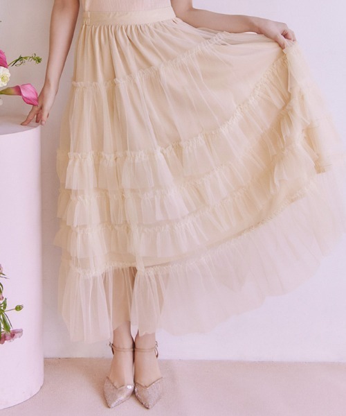 PEACH JOHN（ピーチジョン）の「ボリュームティアードスカート（スカート・レディース・ピンク/ベージュ/モカ・ONE SIZE）」の3枚目の写真
