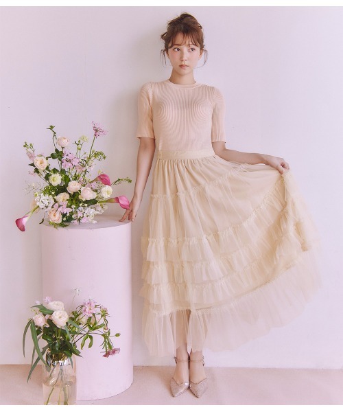 PEACH JOHN（ピーチジョン）の「ボリュームティアードスカート（スカート・レディース・ピンク/ベージュ/モカ・ONE SIZE）」の6枚目の写真