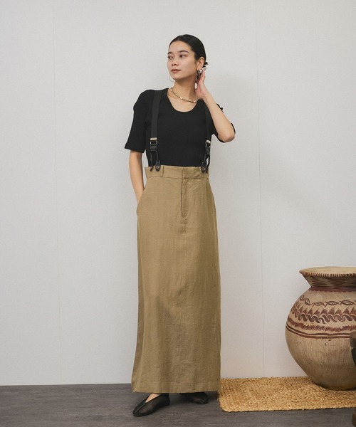 WEB限定】ヨーロピアンフラックスリネンサスペンダースカート