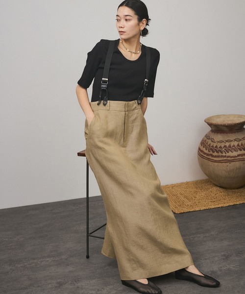 WEB限定】ヨーロピアンフラックスリネンサスペンダースカート