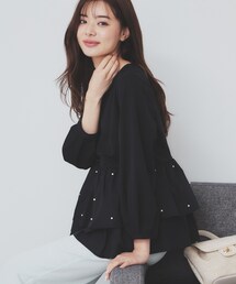 カットジョーゼットドッキングペプラムトップス【洗濯機可】