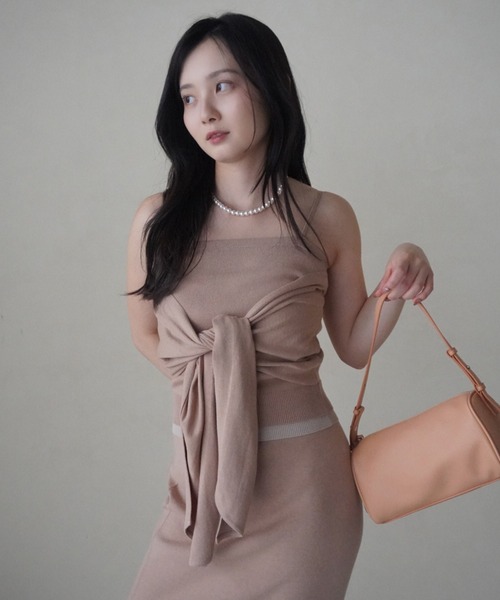 EIMY ISTOIRE(エイミーイストワール)の「フロントデティールニットセットアップ(スカート・レディース・ピンク/ベージュ/ネイビー・F)」の2枚目の写真