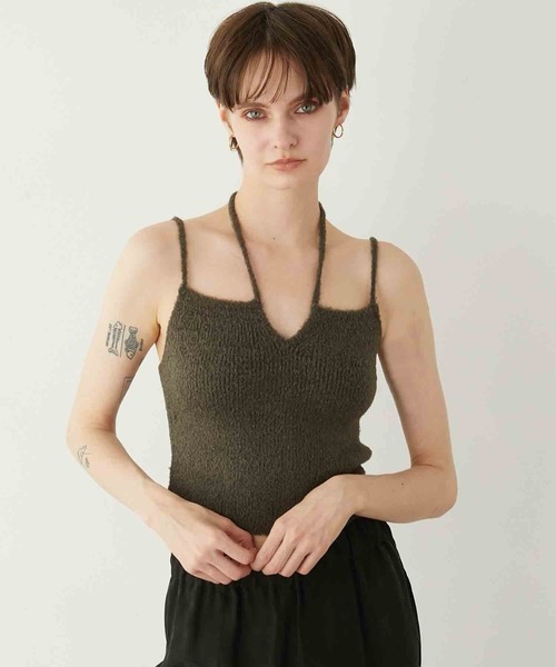 LA PEAU DE GEM（ラポドゥジェム）の「【LA PEAU DE GEM】shining feather knit cami/シャイニングフェザーニットキャミ（キャミソール・レディース・ブラック/カーキ・FREE）」の18枚目の写真