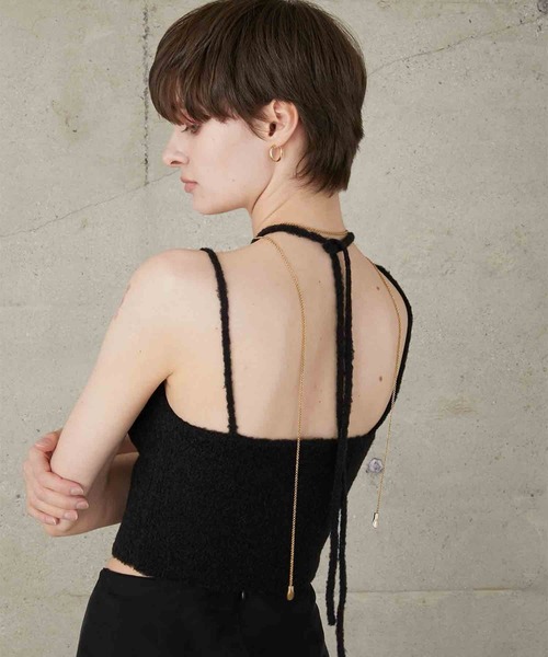 LA PEAU DE GEM（ラポドゥジェム）の「【LA PEAU DE GEM】shining feather knit cami/シャイニングフェザーニットキャミ（キャミソール・レディース・ブラック/カーキ・FREE）」の11枚目の写真