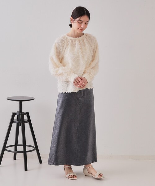 OPAQUE.CLIP（オペークドットクリップ）の「《VERY掲載》フリンジジャカードブラウス【洗濯機洗い可】（シャツ/ブラウス・レディース・ライトグリーン/オフホワイト/チャコールグレー・38/40/42）」の5枚目の写真