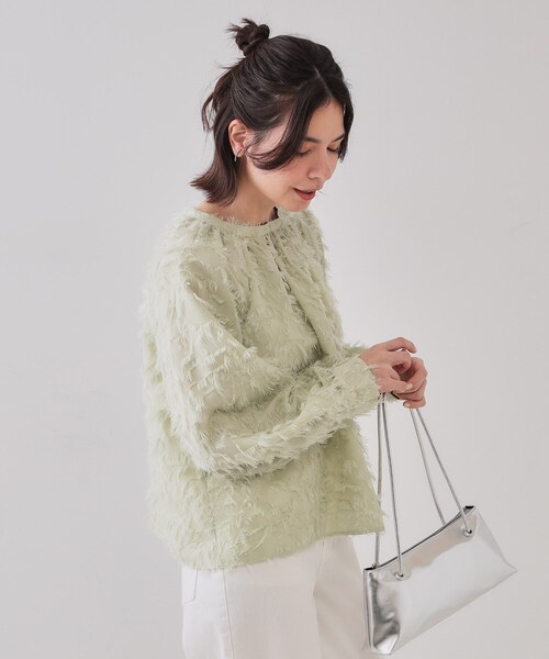 OPAQUE.CLIP（オペークドットクリップ）の「《VERY掲載》フリンジジャカードブラウス【洗濯機洗い可】（シャツ/ブラウス・レディース・ライトグリーン/オフホワイト/チャコールグレー・38/40/42）」の12枚目の写真