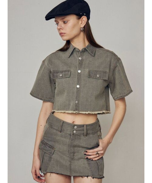 EMODA ブラウス シャツ カットショートデニムシャツ レディース