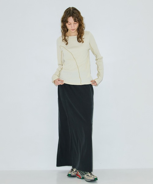 PUBLIC TOKYO（パブリックトウキョウ）の「ドロウアークリブTOP（Tシャツ/カットソー・レディース・アイボリー/ブラック/イエロー・FREE）」の4枚目の写真