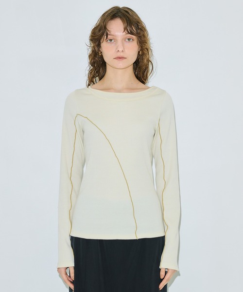 PUBLIC TOKYO（パブリックトウキョウ）の「ドロウアークリブTOP（Tシャツ/カットソー・レディース・アイボリー/ブラック/イエロー・FREE）」の6枚目の写真