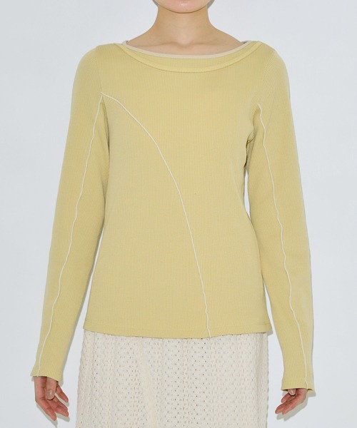 PUBLIC TOKYO（パブリックトウキョウ）の「ドロウアークリブTOP（Tシャツ/カットソー・レディース・アイボリー/ブラック/イエロー・FREE）」の14枚目の写真