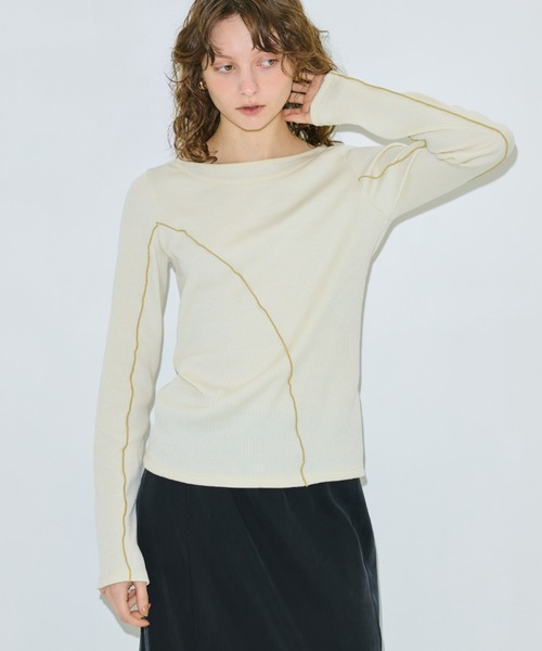 PUBLIC TOKYO（パブリックトウキョウ）の「ドロウアークリブTOP（Tシャツ/カットソー・レディース・アイボリー/ブラック/イエロー・FREE）」の5枚目の写真