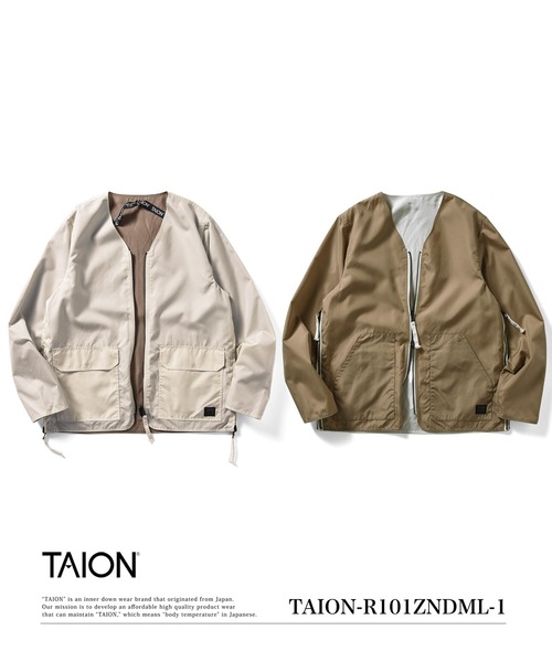 TAION(タイオン)の「【TAION(タイオン)】〈ユニセックス〉ノンダウン ミリタリー リバーシブル Vネック カーディガン(カーディガン/ボレロ・メンズ・ダークネイビー/ダークグリーン系/ダークオリーブ/ブラック/オフホワイト/その他3・L/S/M/XL/XS)」の2枚目の写真