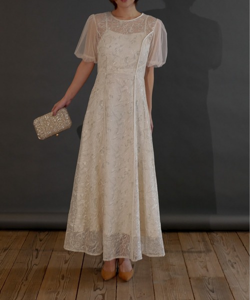 My shawty（ﾏｲｼｬｳﾃｨｰ）の「puff sleeve lace dress（ドレス・レディース・ブラック×カーキ/アイボリー・MEDIUM/SMALL）」の2枚目の写真